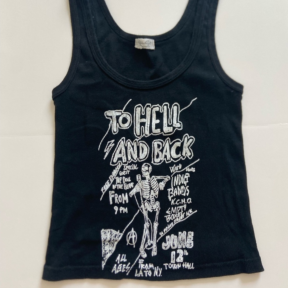 Brandy Melville John Galt Skeleton Band Graphic To Hell & Back Tank Top One Size